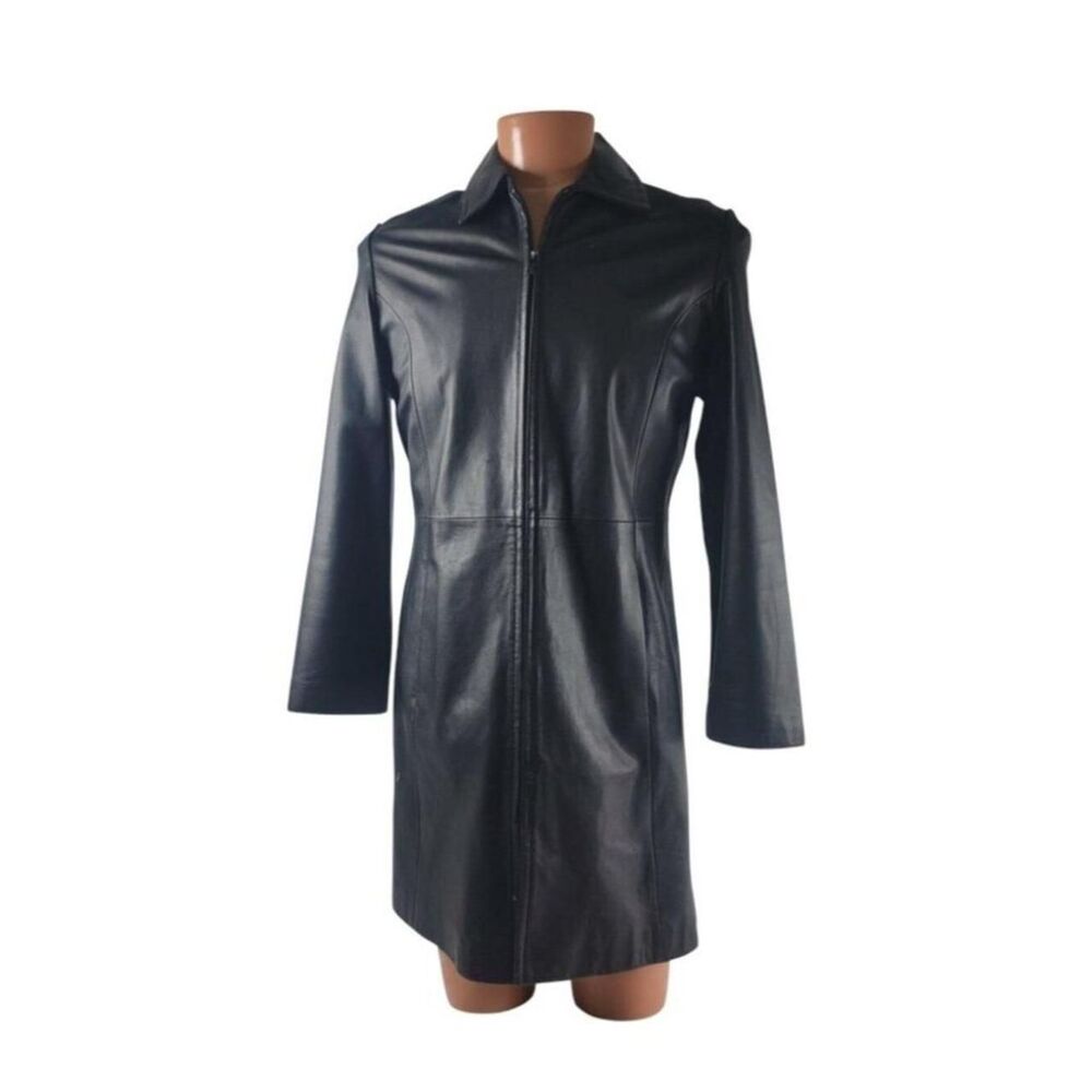 Marcel Kassini Women's Black Leather Jacket long coat 206